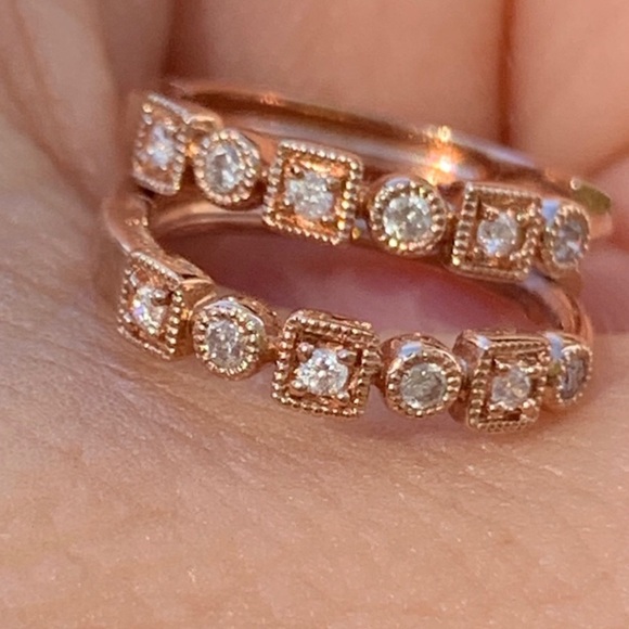 10K Rose Gold & Diamonds Double Click Earrings New - Picture 6 of 15